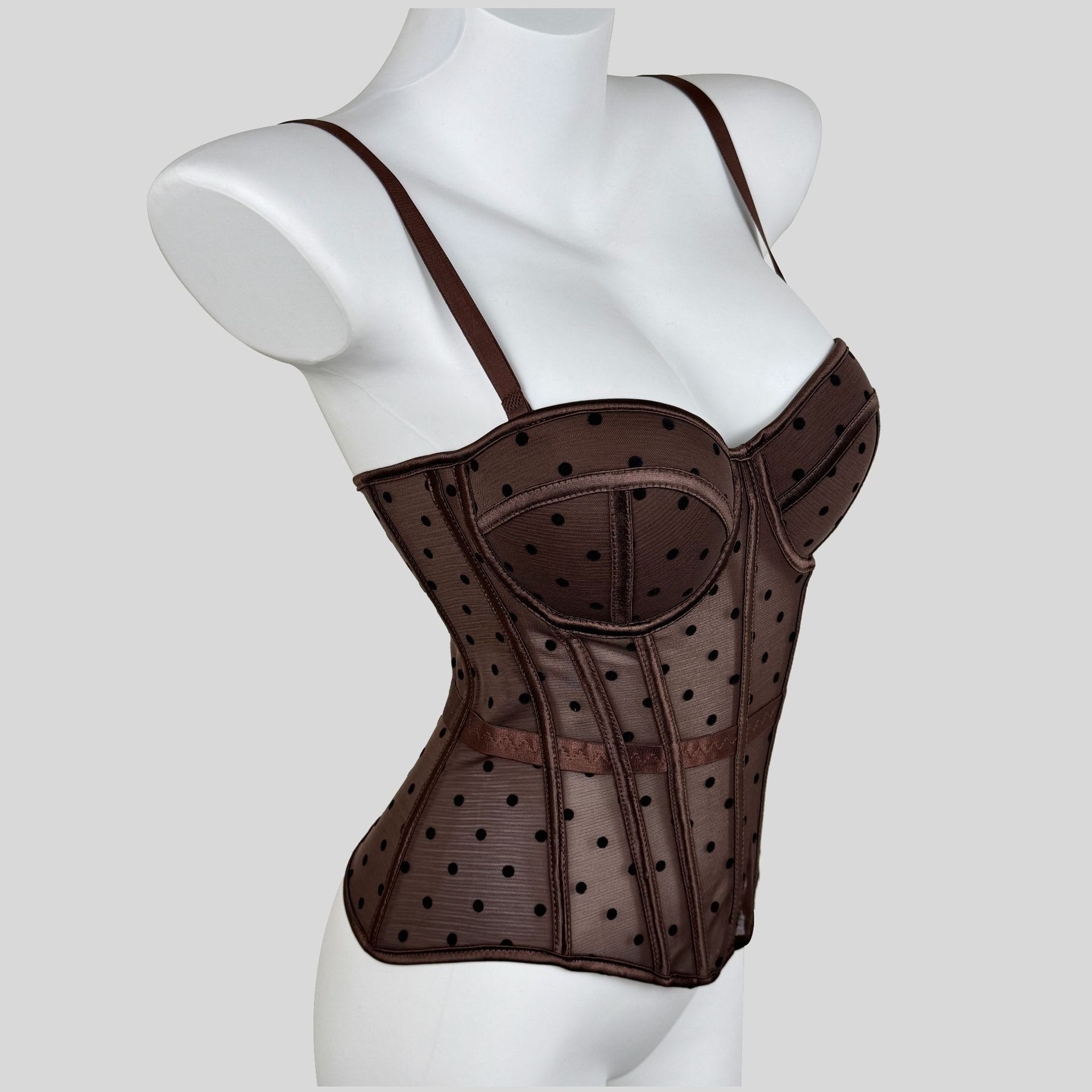 Womens Mesh Polka Dot Corset Bustier Top - Tummy Control Waist Cincher